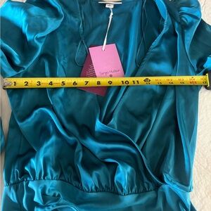 Sergo Hudson Teal Satin Wrap Top